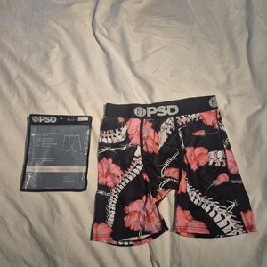 PSD Black Boxer Briefs with Pink Floral & White Spine Graphic